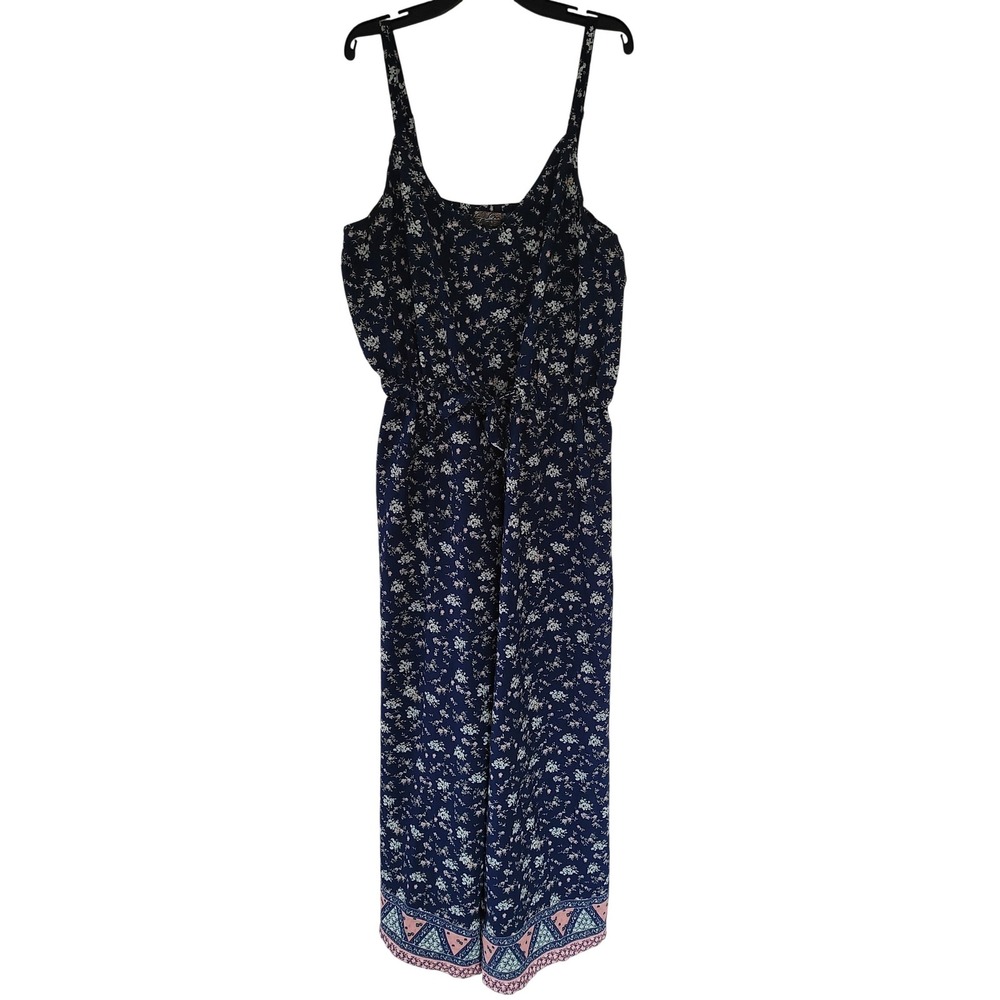 J Gee Women's Navy Blue Floral Print Wide Leg Jumpsuit Petite Small #9‎